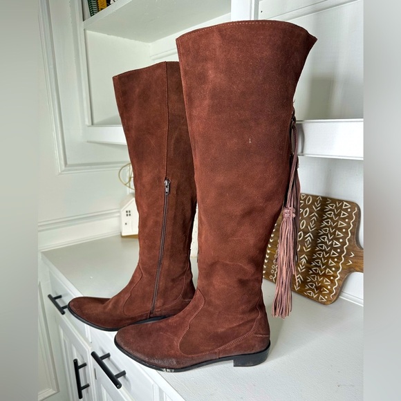 Free People Shoes - Free People Mahogany Suede Knee-High Fringe Maddox Boots -Size 41 US 10